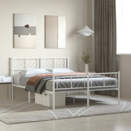 vidaXL Bettgestell mit Kopf- und Fußteil Metall Weiß 140x200 cm