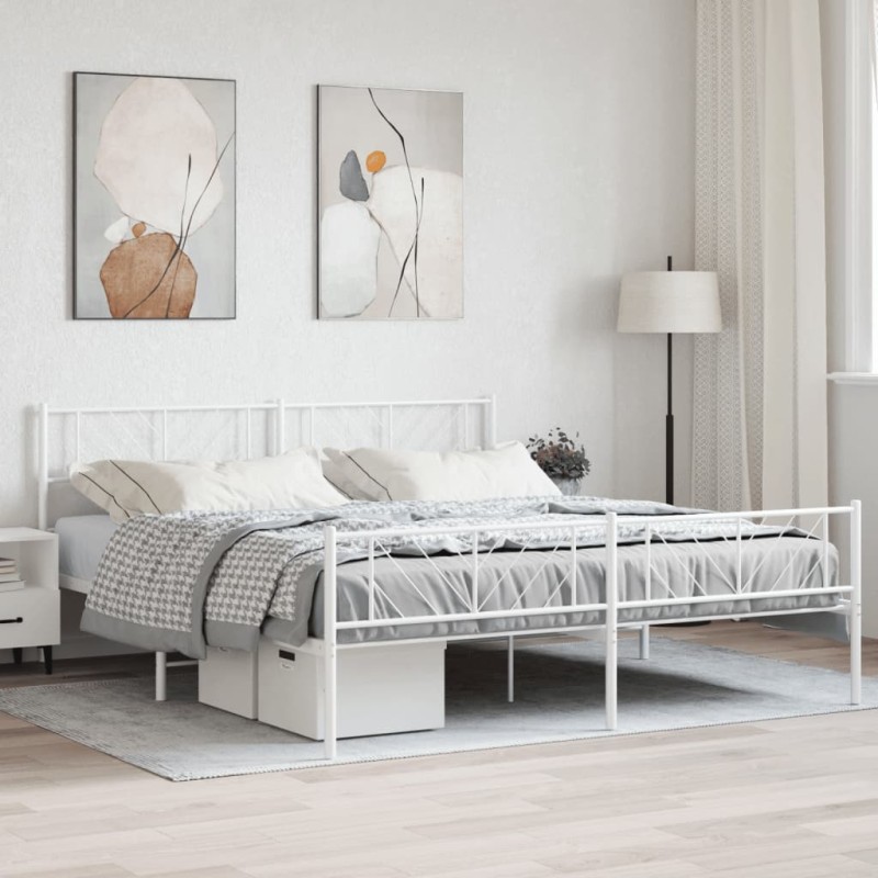vidaXL Bettgestell mit Kopf- und Fußteil Metall Weiß 200x200 cm vidaXL Bettgestell mit Kopf- und Fußteil Metall Weiß 200x200 cm