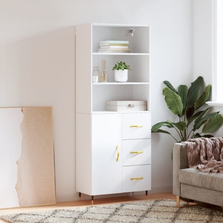 vidaXL Highboard Hochglanz-Weiß 69,5x34x180 cm Holzwerkstoff