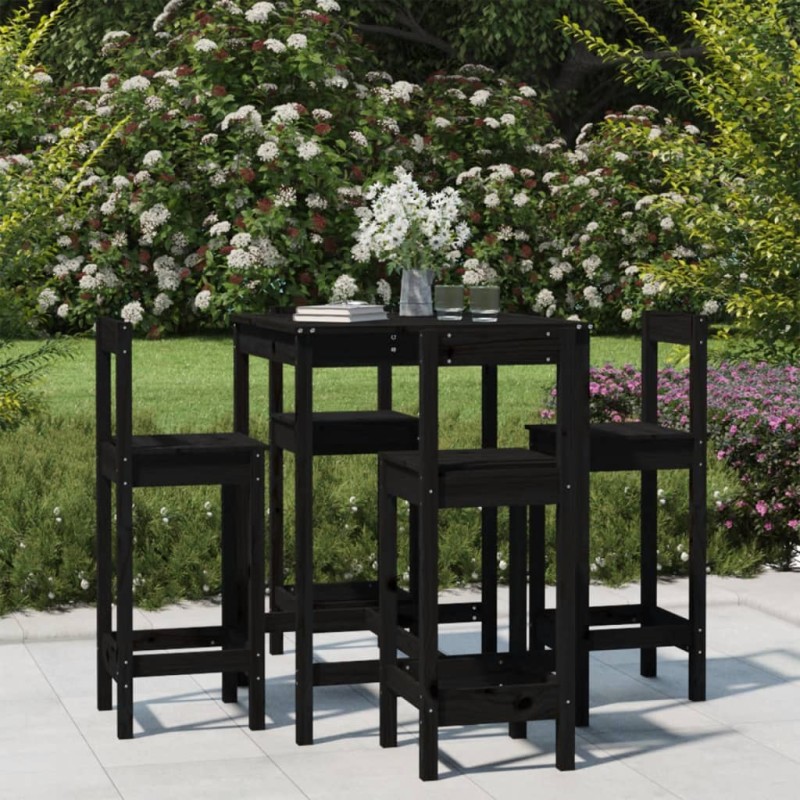 vidaXL 5-tlg. Gartenbar-Set Schwarz Massivholz Kiefer vidaXL 5-tlg. Gartenbar-Set Schwarz Massivholz Kiefer