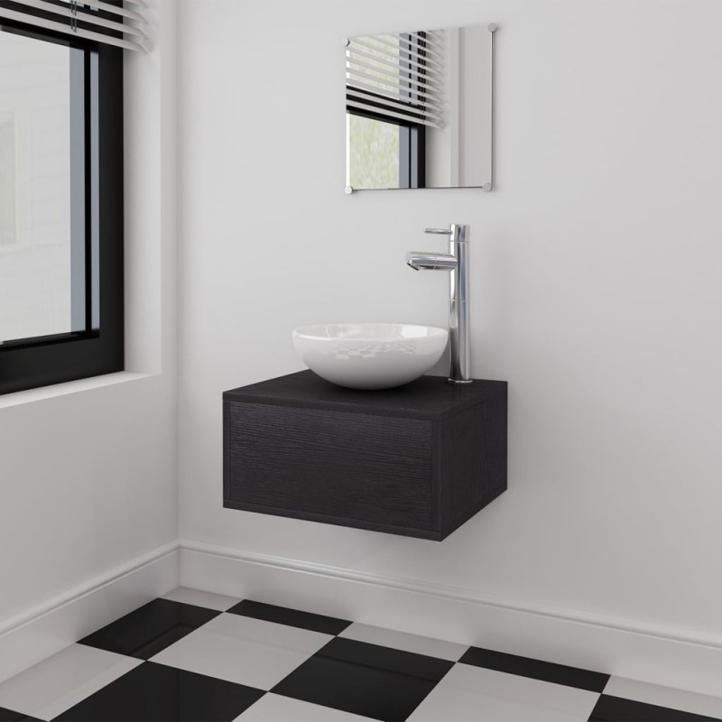 vidaXL 4-tlg. Badmöbel-Set mit Waschbecken und Wasserhahn Schwarz vidaXL 4-tlg. Badmöbel-Set mit Waschbecken und Wasserhahn Schwarz
