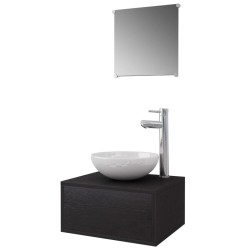 vidaXL 4-tlg. Badmöbel-Set mit Waschbecken und Wasserhahn Schwarz