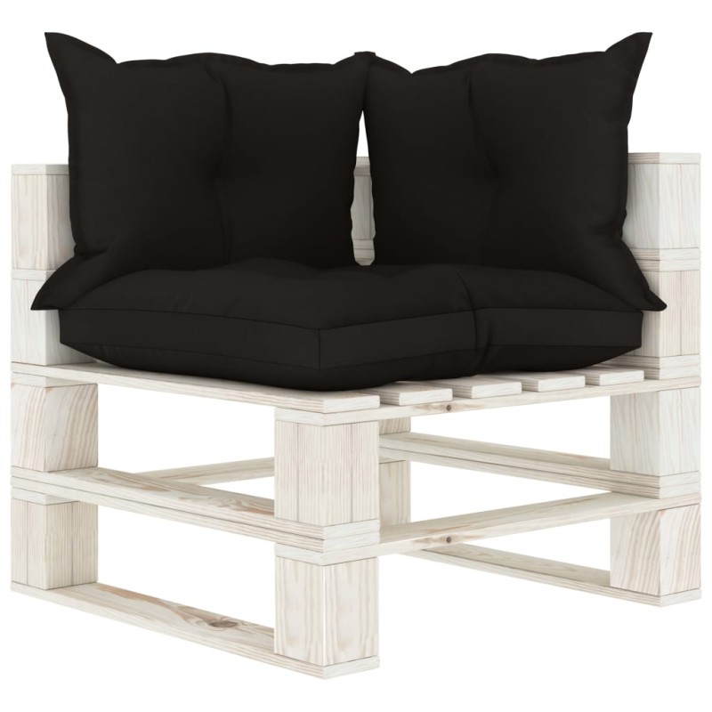 vidaXL Garten-Paletten-Ecksofa mit Kissen in Schwarz Holz vidaXL Garten-Paletten-Ecksofa mit Kissen in Schwarz Holz