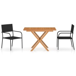 vidaXL 3-tlg. Garten-Essgruppe Poly Rattan & Massivholz Akazie Schwarz