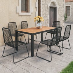 vidaXL 7-tlg. Garten-Essgruppe PVC Rattan Schwarz und Braun