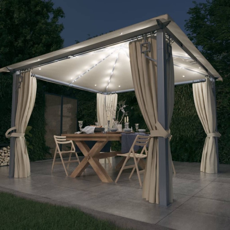 vidaXL Pavillon mit Vorhängen & LED-Lichterkette 300x300 cm Creme Alu vidaXL Pavillon mit Vorhängen & LED-Lichterkette 300x300 cm Creme Alu
