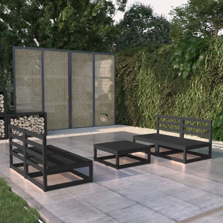 vidaXL 5-tlg. Garten-Lounge-Set Schwarz Massivholz Kiefer