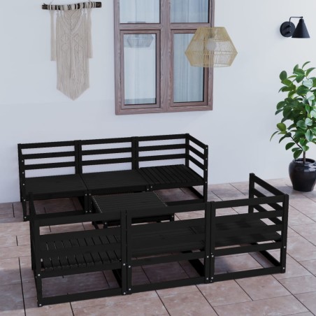 vidaXL 7-tlg. Garten-Lounge-Set Schwarz Massivholz Kiefer