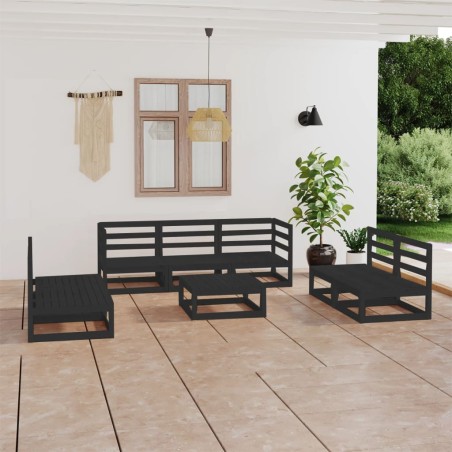 vidaXL 8-tlg. Garten-Lounge-Set Schwarz Massivholz Kiefer
