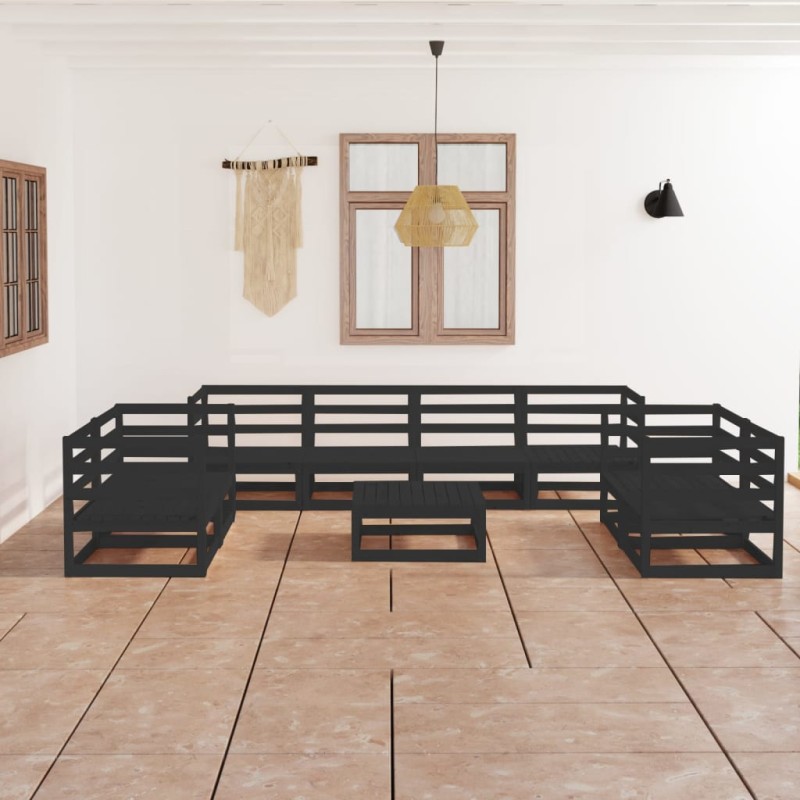 vidaXL 9-tlg. Garten-Lounge-Set Schwarz Massivholz Kiefer vidaXL 9-tlg. Garten-Lounge-Set Schwarz Massivholz Kiefer
