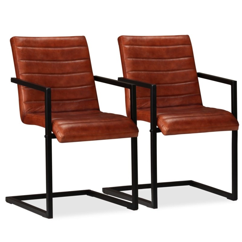 vidaXL Esszimmerstühle 2 Stk. Braun Echtleder vidaXL Esszimmerstühle 2 Stk. Braun Echtleder