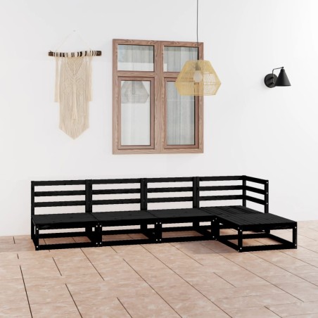 vidaXL 5-tlg. Garten-Lounge-Set Schwarz Massivholz Kiefer 