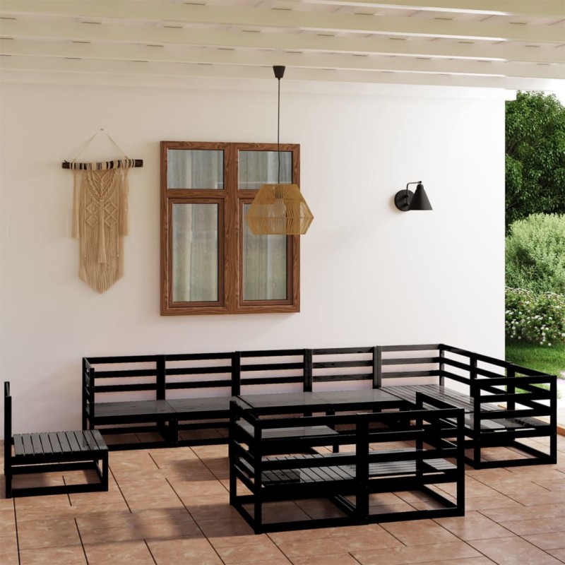 vidaXL 11-tlg. Garten-Lounge-Set Schwarz Massivholz Kiefer vidaXL 11-tlg. Garten-Lounge-Set Schwarz Massivholz Kiefer