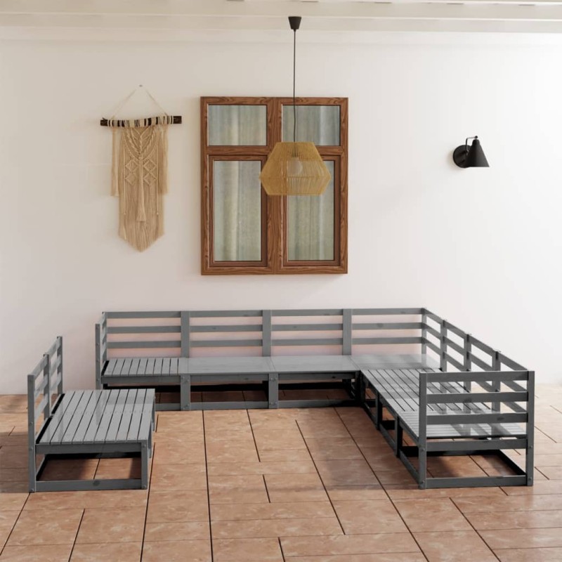vidaXL 9-tlg. Garten-Lounge-Set Grau Kiefer Massivholz vidaXL 9-tlg. Garten-Lounge-Set Grau Kiefer Massivholz