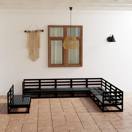 vidaXL 10-tlg. Garten-Lounge-Set Schwarz Massivholz Kiefer