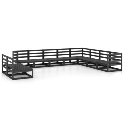 vidaXL 10-tlg. Garten-Lounge-Set Schwarz Massivholz Kiefer