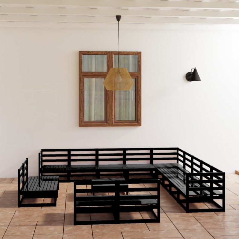 vidaXL 14-tlg. Garten-Lounge-Set Schwarz Massivholz Kiefer vidaXL 14-tlg. Garten-Lounge-Set Schwarz Massivholz Kiefer
