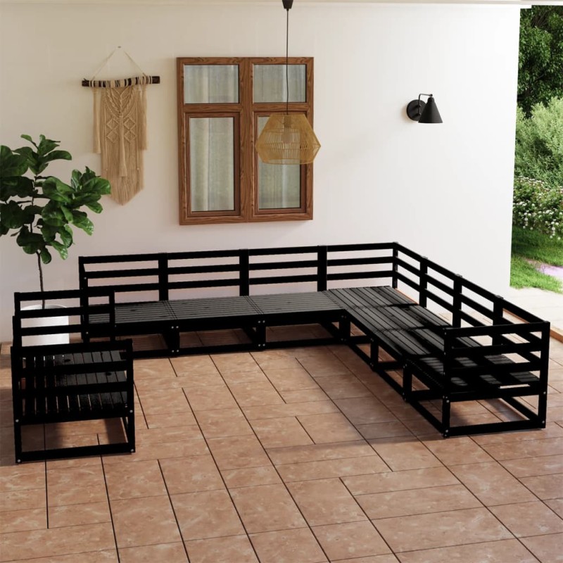 vidaXL 9-tlg. Garten-Lounge-Set Schwarz Massivholz Kiefer vidaXL 9-tlg. Garten-Lounge-Set Schwarz Massivholz Kiefer