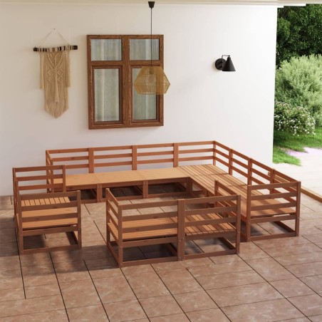 vidaXL 11-tlg. Garten-Lounge-Set Honigbraun Massivholz Kiefer