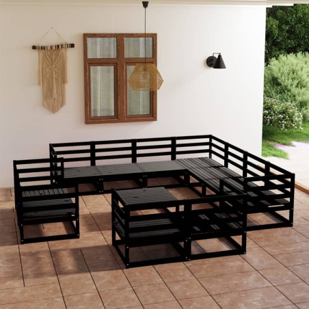 vidaXL 12-tlg. Garten-Lounge-Set Schwarz Massivholz Kiefer