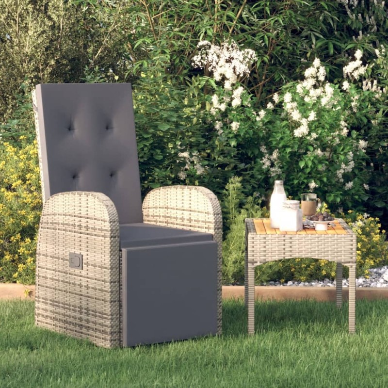 vidaXL Garten-Liegestuhl mit Auflage Poly Rattan Grau vidaXL Garten-Liegestuhl mit Auflage Poly Rattan Grau