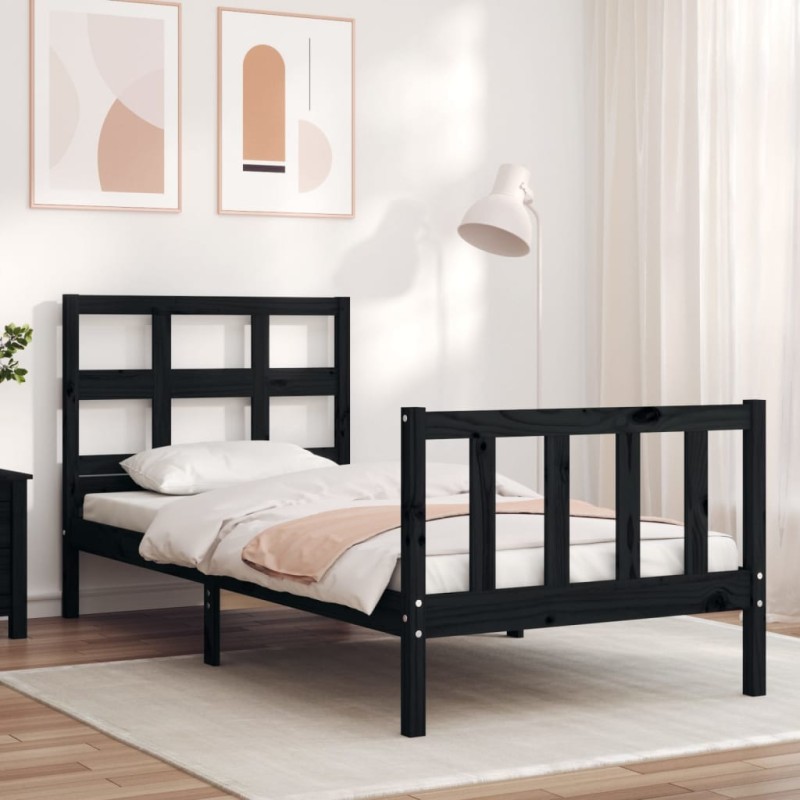 vidaXL Massivholzbett mit Kopfteil Schwarz 90x200 cm vidaXL Massivholzbett mit Kopfteil Schwarz 90x200 cm