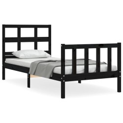 vidaXL Massivholzbett mit Kopfteil Schwarz 90x200 cm