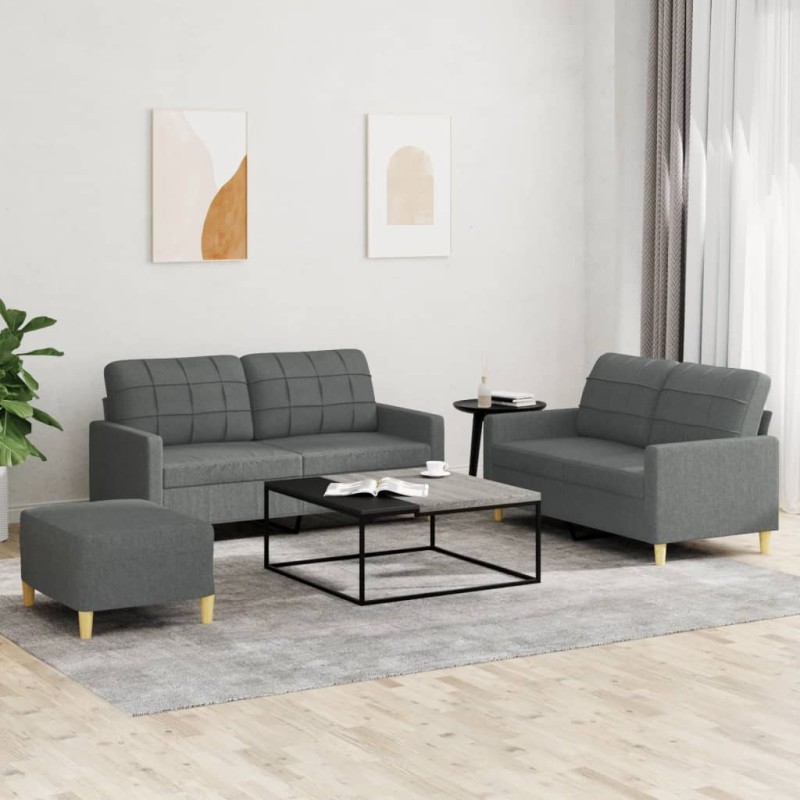vidaXL 3-tlg. Sofagarnitur mit Kissen Dunkelgrau Stoff vidaXL 3-tlg. Sofagarnitur mit Kissen Dunkelgrau Stoff
