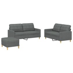 vidaXL 3-tlg. Sofagarnitur mit Kissen Dunkelgrau Stoff