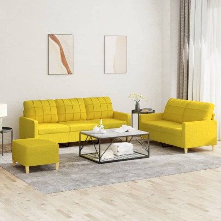 vidaXL 3-tlg. Sofagarnitur mit Kissen Hellgelb Stoff