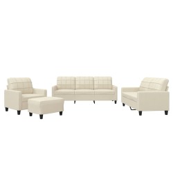 vidaXL 4-tlg. Sofagarnitur mit Kissen Creme Kunstleder