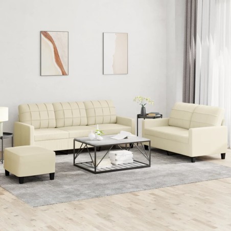 vidaXL 3-tlg. Sofagarnitur mit Kissen Creme Kunstleder