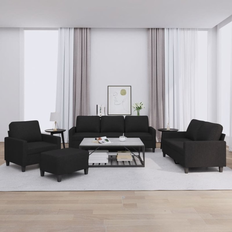vidaXL 4-tlg. Sofagarnitur mit Kissen Schwarz Stoff vidaXL 4-tlg. Sofagarnitur mit Kissen Schwarz Stoff