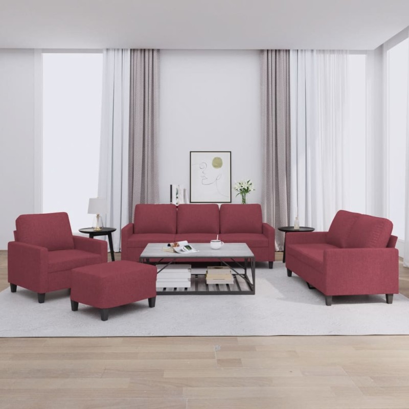 vidaXL 4-tlg. Sofagarnitur mit Kissen Weinrot Stoff vidaXL 4-tlg. Sofagarnitur mit Kissen Weinrot Stoff