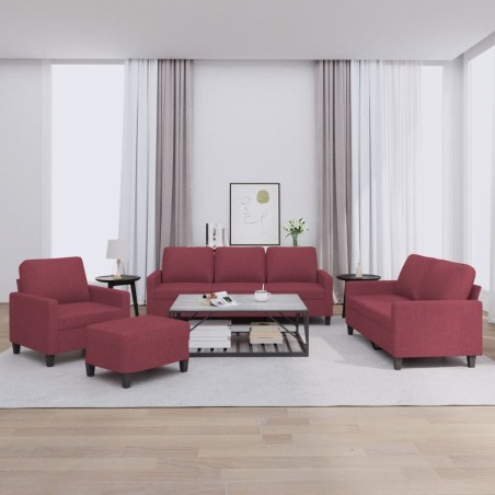 vidaXL 4-tlg. Sofagarnitur mit Kissen Weinrot Stoff