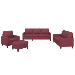 vidaXL 4-tlg. Sofagarnitur mit Kissen Weinrot Stoff