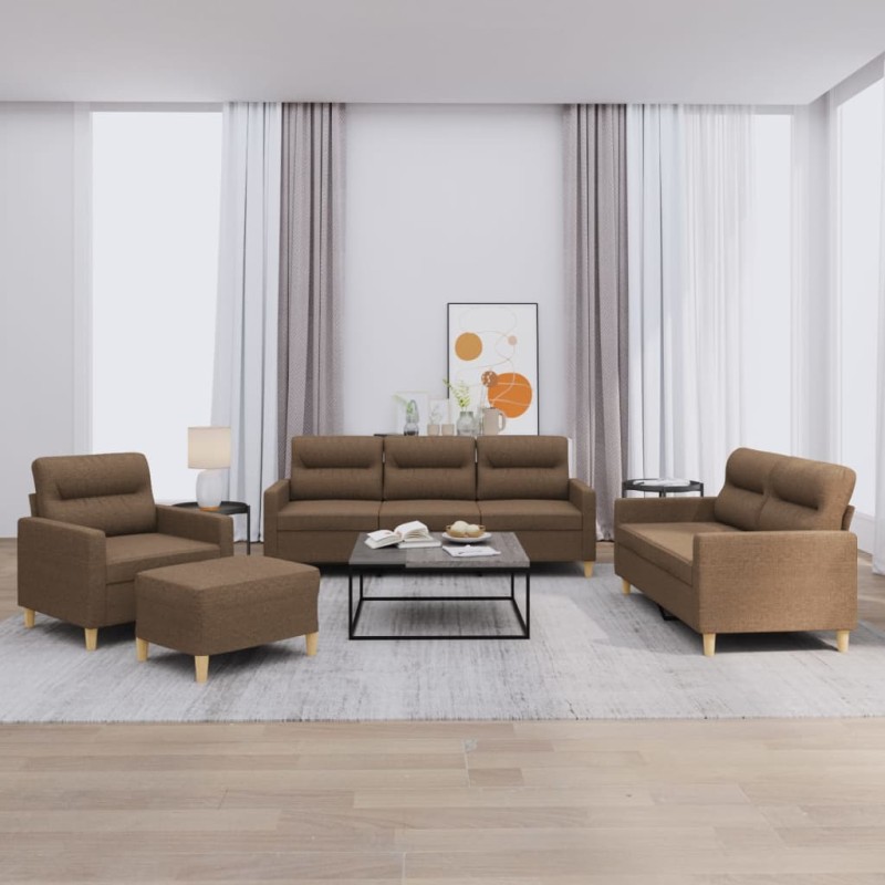 vidaXL 4-tlg. Sofagarnitur mit Kissen Braun Stoff vidaXL 4-tlg. Sofagarnitur mit Kissen Braun Stoff