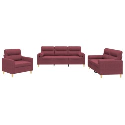 vidaXL 3-tlg. Sofagarnitur mit Kissen Weinrot Stoff