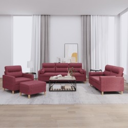 vidaXL 4-tlg. Sofagarnitur mit Kissen Weinrot Stoff