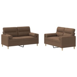 vidaXL 2-tlg. Sofagarnitur mit Kissen Braun Stoff