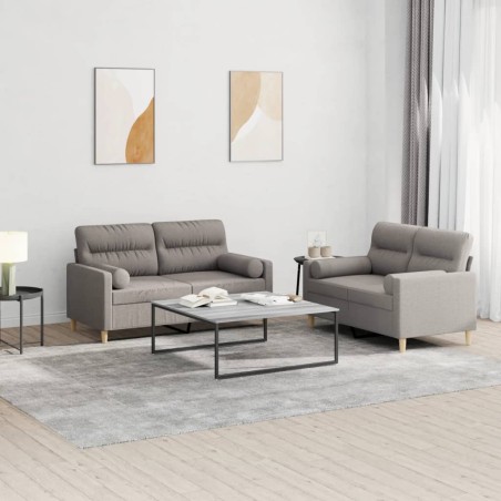 vidaXL 2-tlg. Sofagarnitur mit Kissen Taupe Stoff