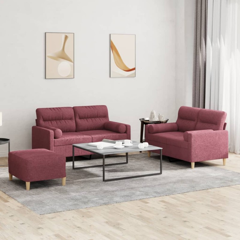 vidaXL 3-tlg. Sofagarnitur mit Kissen Weinrot Stoff vidaXL 3-tlg. Sofagarnitur mit Kissen Weinrot Stoff