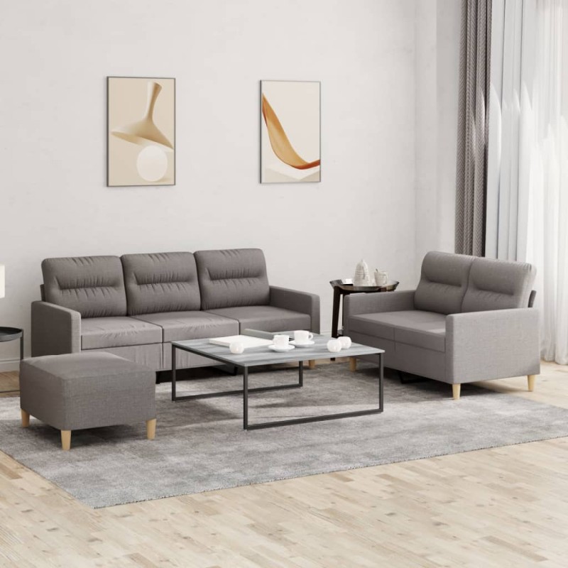 vidaXL 3-tlg. Sofagarnitur mit Kissen Taupe Stoff vidaXL 3-tlg. Sofagarnitur mit Kissen Taupe Stoff