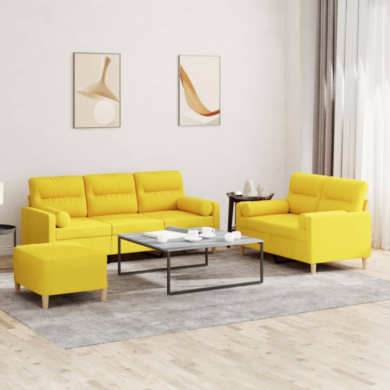 vidaXL 3-tlg. Sofagarnitur mit Kissen Hellgelb Stoff vidaXL 3-tlg. Sofagarnitur mit Kissen Hellgelb Stoff