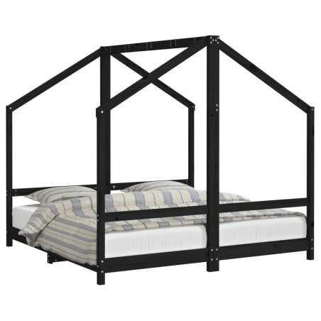 vidaXL Kinderbett Schwarz 2x(80x160) cm Massivholz Kiefer