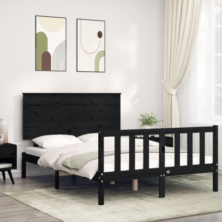 vidaXL Massivholzbett mit Kopfteil Schwarz 120x200 cm
