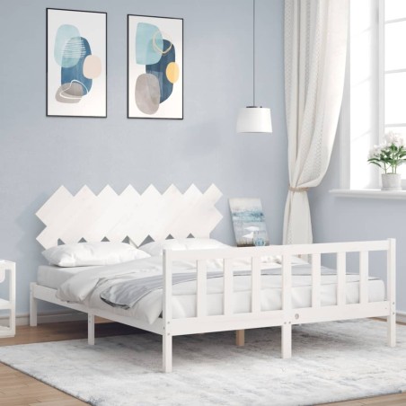 vidaXL Massivholzbett mit Kopfteil Weiß 160x200 cm
