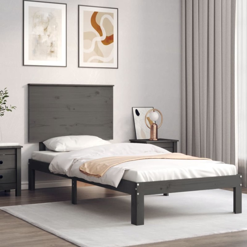 vidaXL Massivholzbett mit Kopfteil Grau 90x200 cm vidaXL Massivholzbett mit Kopfteil Grau 90x200 cm