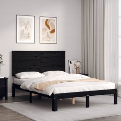 vidaXL Massivholzbett mit Kopfteil Schwarz 120x200 cm