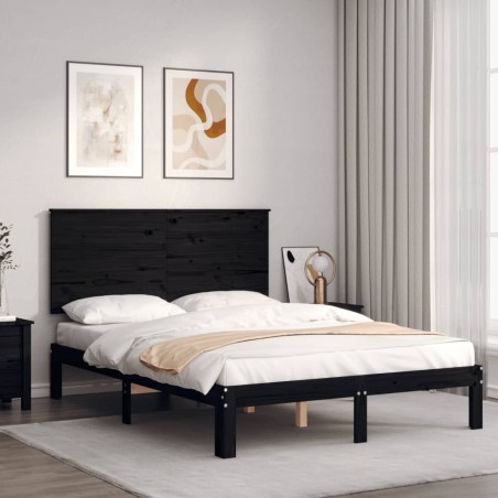 vidaXL Massivholzbett mit Kopfteil Schwarz 120x200 cm